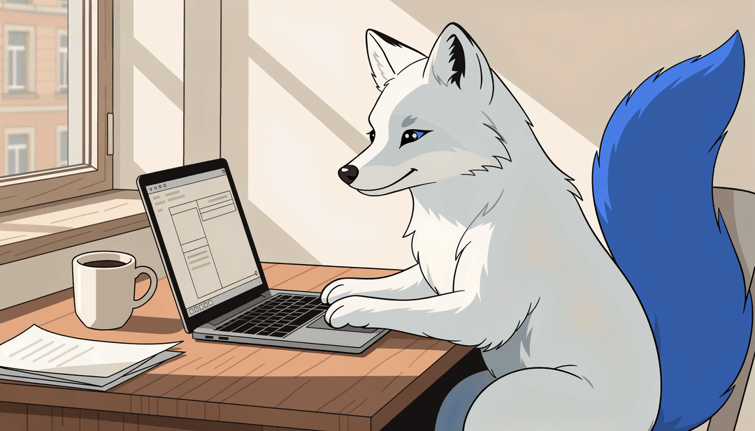 The Bluetail fox at a desk, getting registration-ready