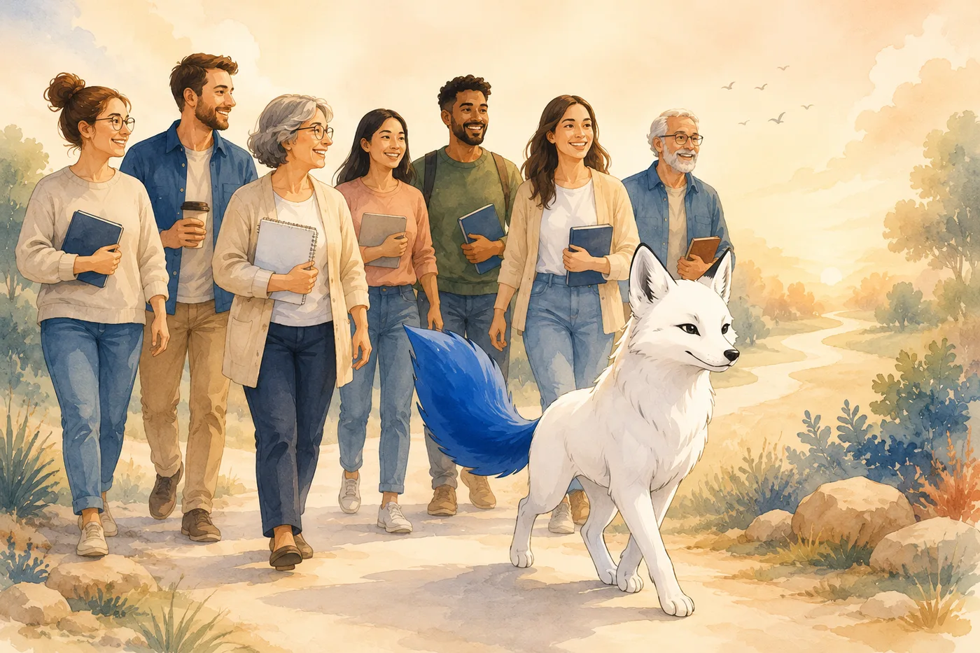 Small NDIS providers walking together, led by the Bluetail fox